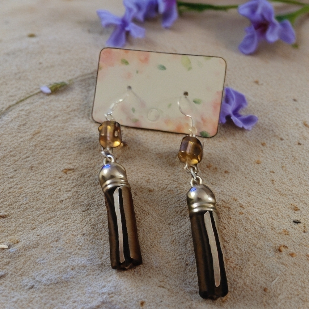 Hand CraftedChic Silver and Brown Glass Beaded Suede Fringe Dangle Earrings